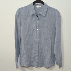 Eileen Fisher 100% Linen Button-up Shirt Blue Organic Women's Size XS
